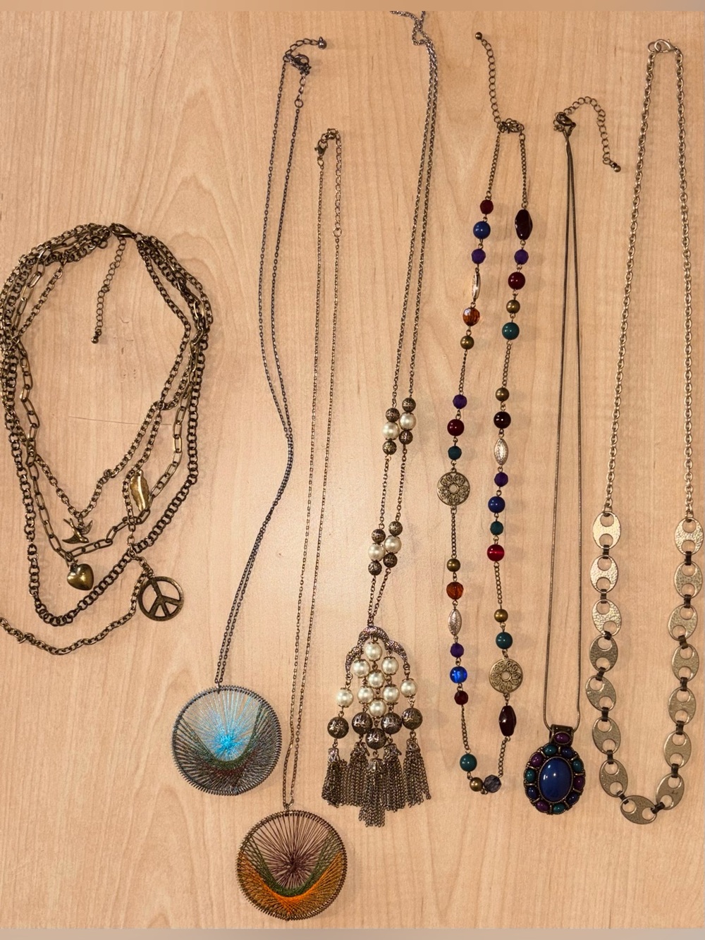 7 Bundle/Lot of Assorted Pendant Statement Necklaces! One Size.